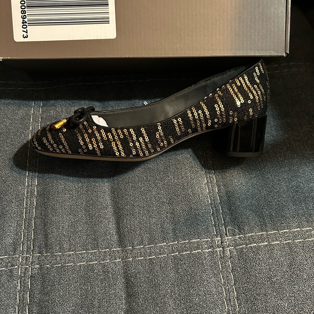 Franco Sarto Black Sequin Block Heels